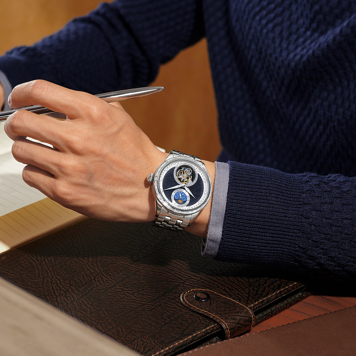Customized LOGO Blue Sandstone Tourbillon Men Watch 2