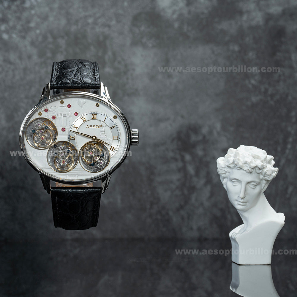 Aesop Triple Tourbillon Watch Mechanical Hand Wind Sapphire Crystal Luminous Luxury Men Wristwatch 7103