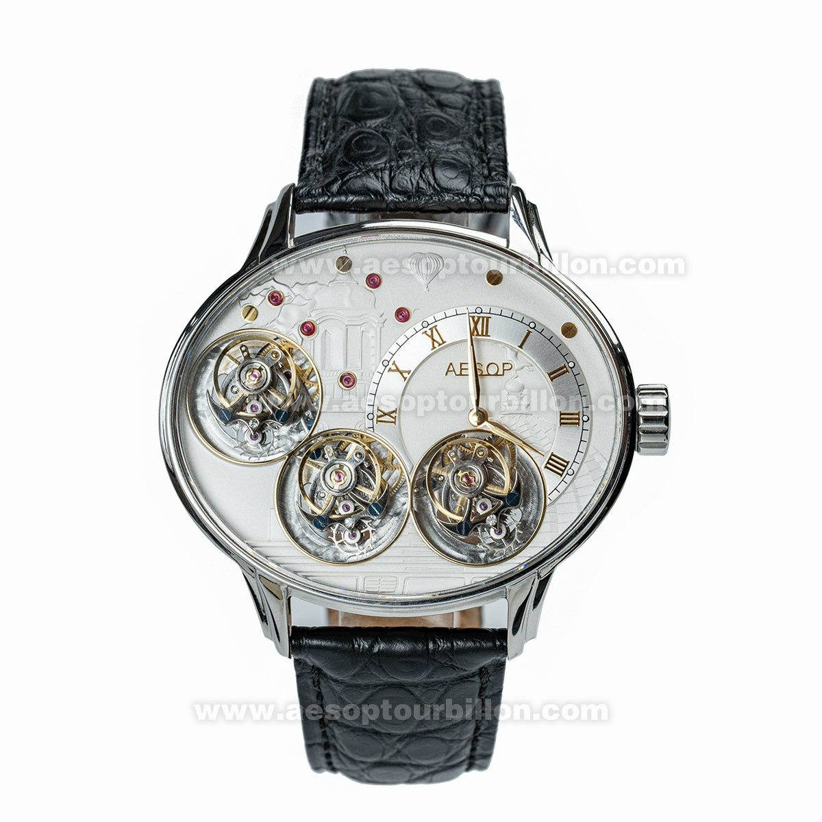 Aesop Triple Tourbillon Watch Mechanical Hand Wind Sapphire Crystal Luminous Luxury Men Wristwatch 7103