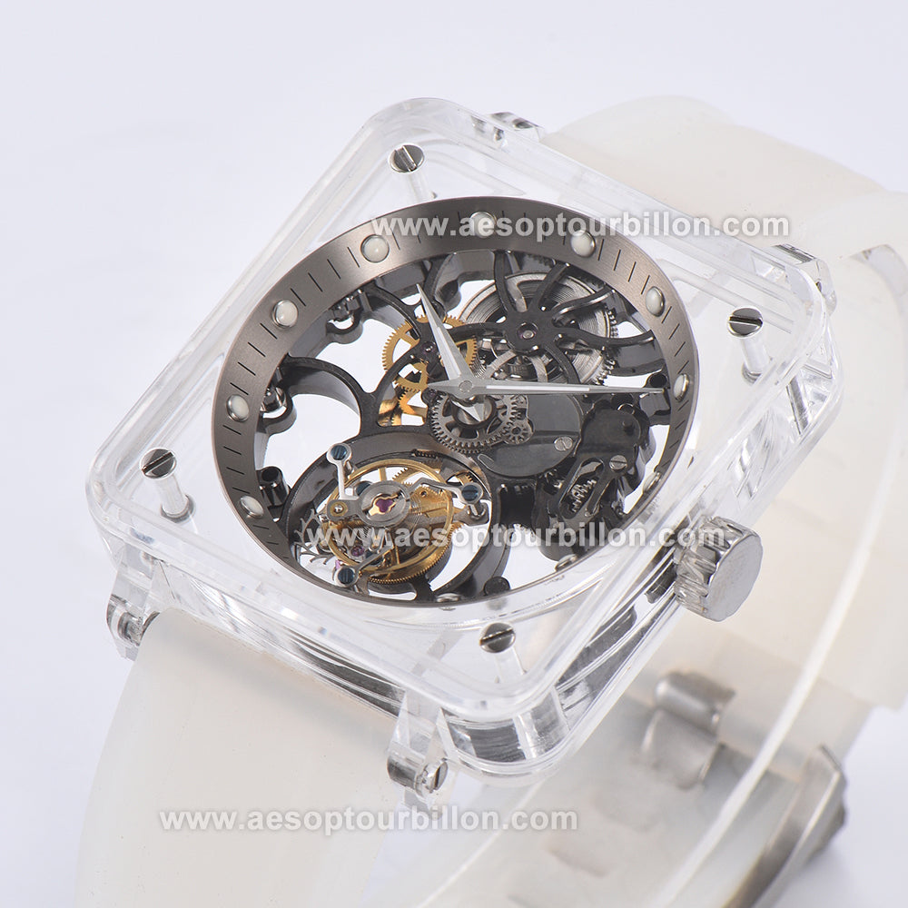 AESOP K9 Crystal Square Case Skeleton Tourbillon Watch 7111
