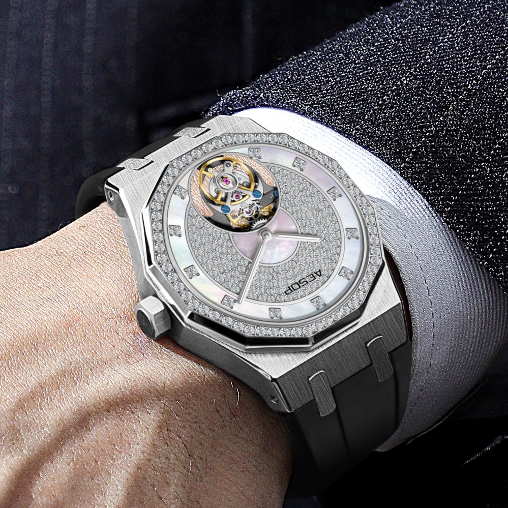 Aesop Luxury Diamond Inlay Tourbillon Watch 7088G