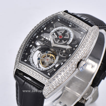 AESOP Skeleton Tonneau Tourbillon Men Watch Zircon Bezel Hand Wind Sapphire Crystal Luminous Waterproof Luxury Men Wristwatch 7069