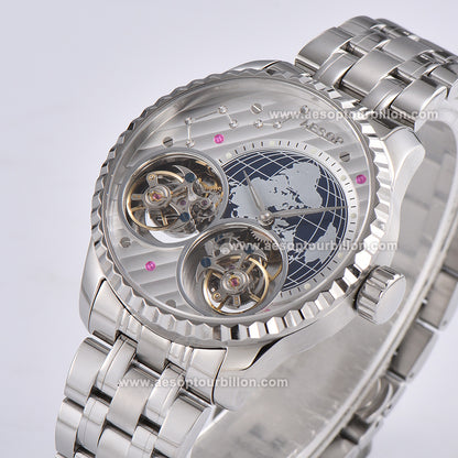 Aesop Classic Double Tourbillon Men Watch Earth Dial Sapphire Crystal Luxury Waterproof Wristwatch 7116