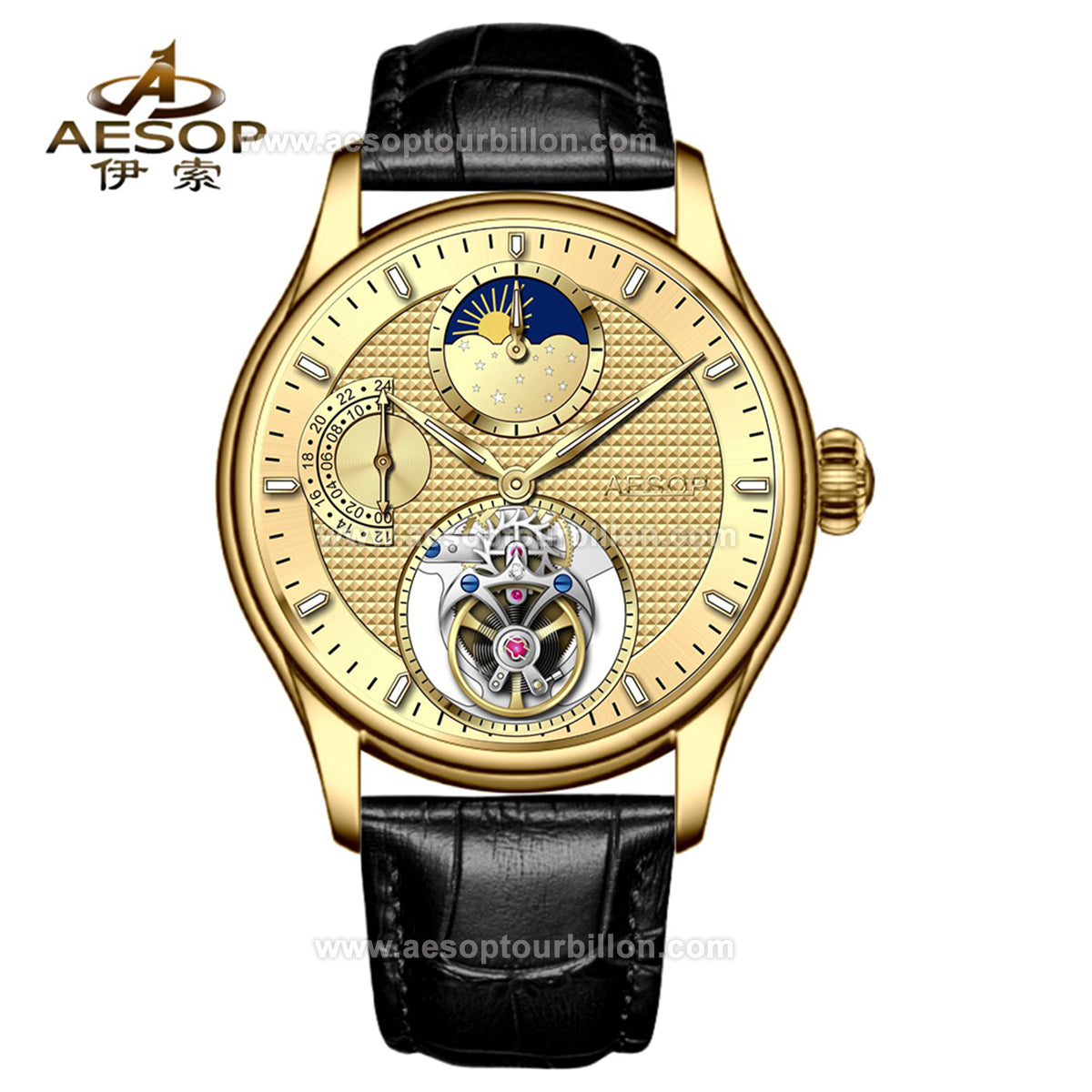 AESOP GMT Day and Night Display Multifunction Tourbillon Watch 7117