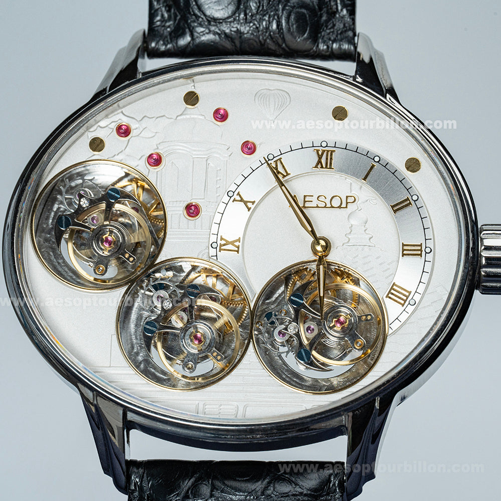 Aesop Triple Tourbillon Watch Mechanical Hand Wind Sapphire Crystal Luminous Luxury Men Wristwatch 7103