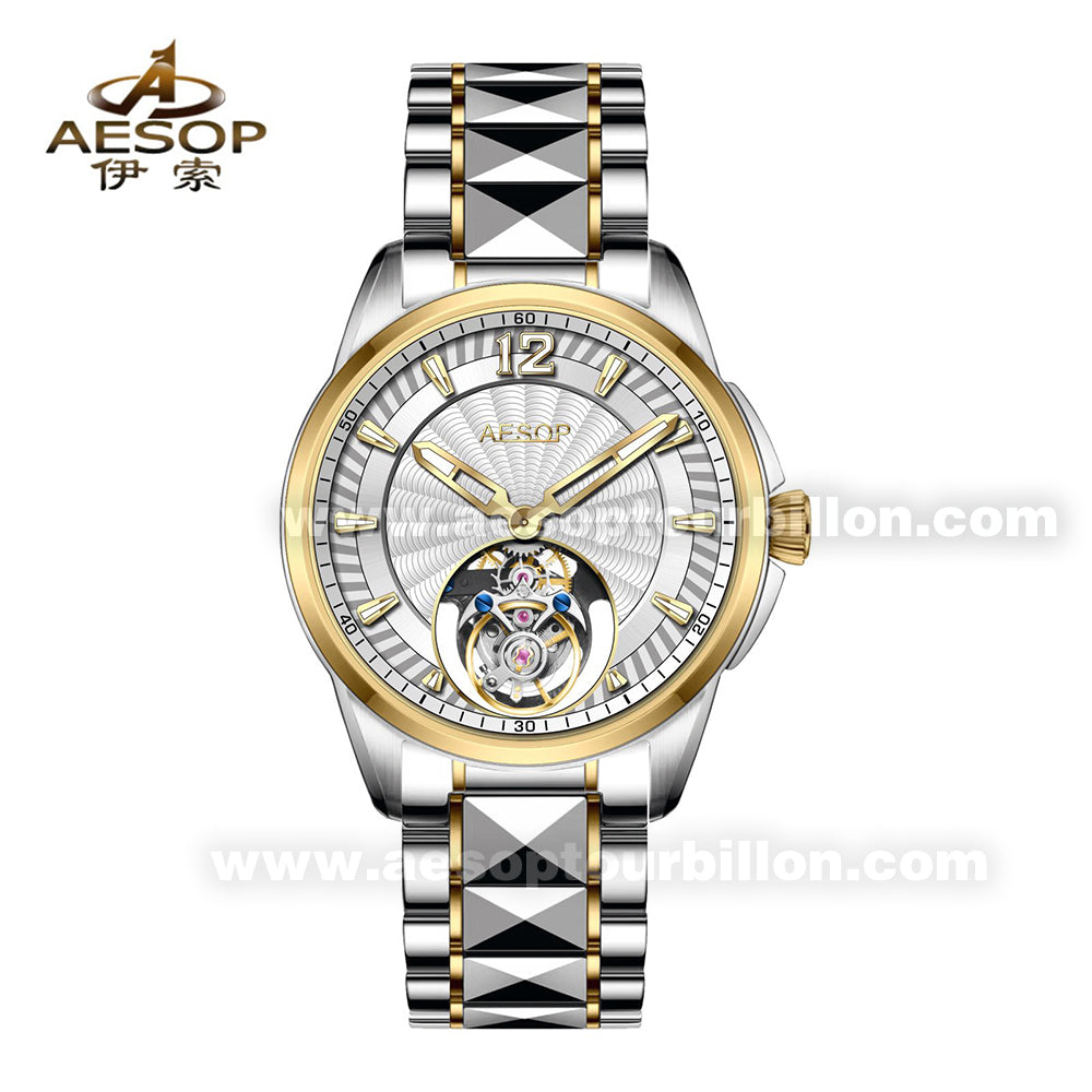 Aesop Classic Automatic Tourbillon Men Watch Self Wind Sapphire Crystal Luxury Wristwatch 7096
