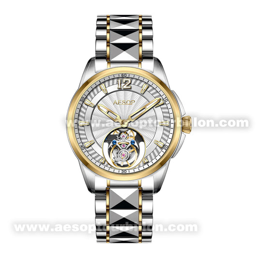 Aesop Classic Automatic Tourbillon Men Watch Self Wind Sapphire Crystal Luxury Wristwatch 7096