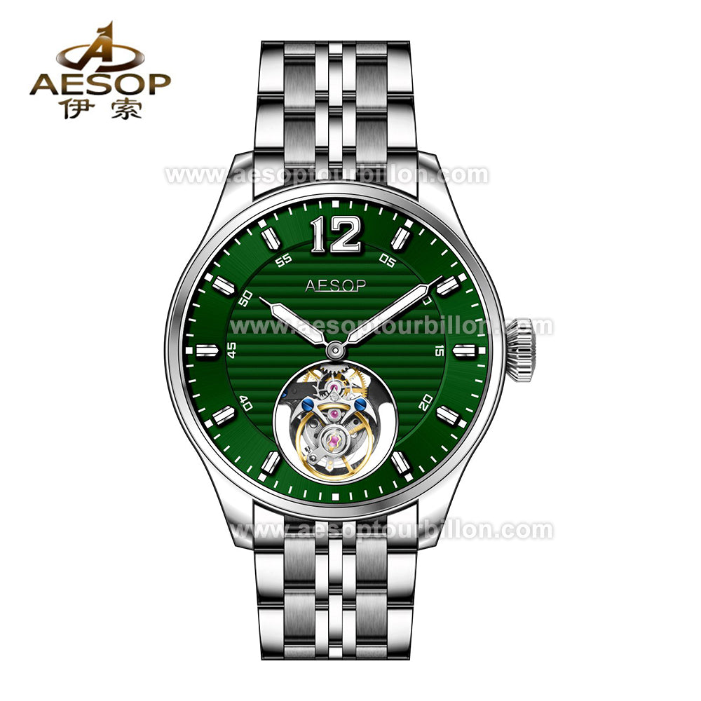 Aesop Business Tourbillon Men Watch Stainless Steel Strap/Leather Strap 7095