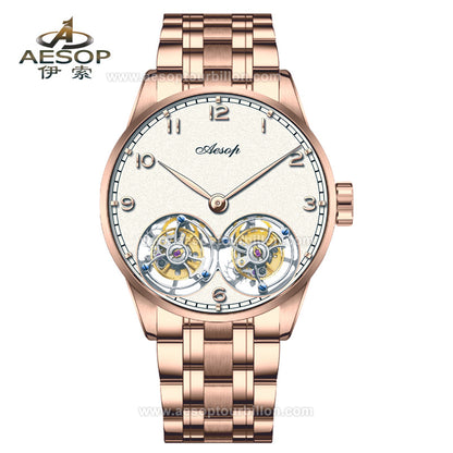 Aesop White Dial Classic Double Tourbillon Mechanical Men Watch 7108