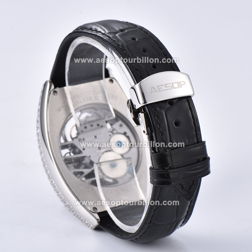 AESOP Skeleton Tonneau Tourbillon Men Watch Zircon Bezel Hand Wind Sapphire Crystal Luminous Waterproof Luxury Men Wristwatch 7069