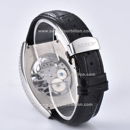 AESOP Skeleton Tonneau Tourbillon Men Watch Zircon Bezel Hand Wind Sapphire Crystal Luminous Waterproof Luxury Men Wristwatch 7069