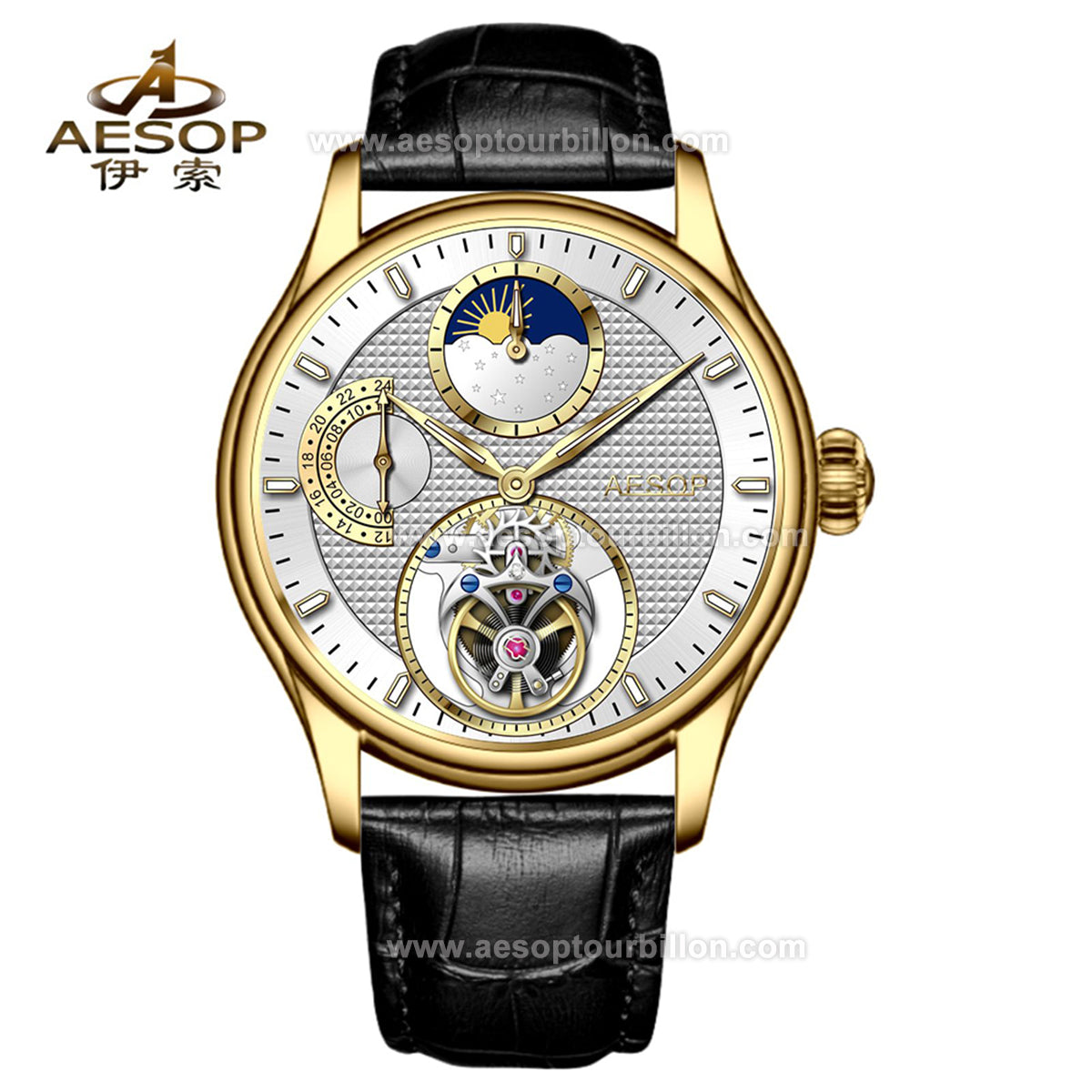 AESOP GMT Day and Night Display Multifunction Tourbillon Watch 7117