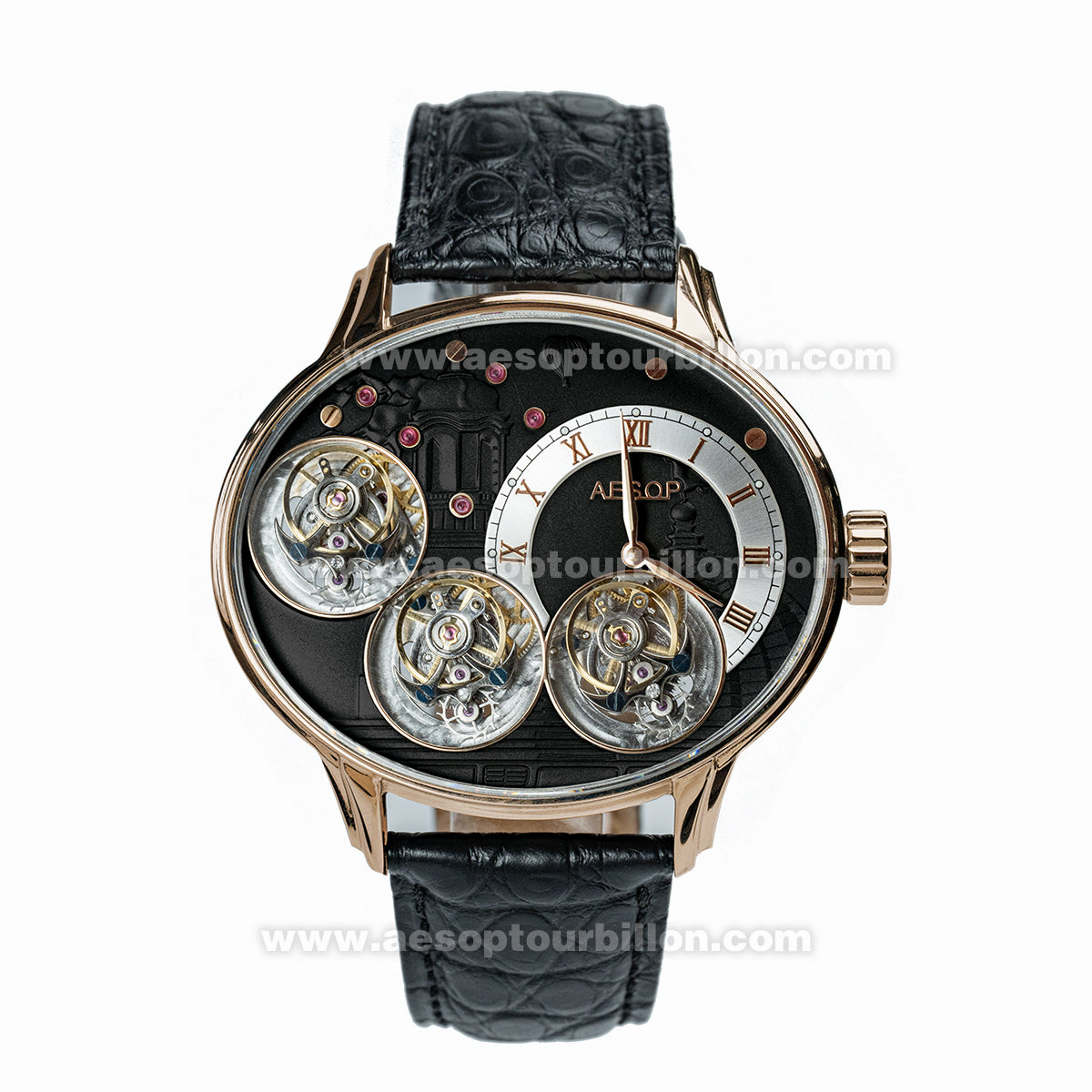 Aesop Triple Tourbillon Watch Mechanical Hand Wind Sapphire Crystal Luminous Luxury Men Wristwatch 7103