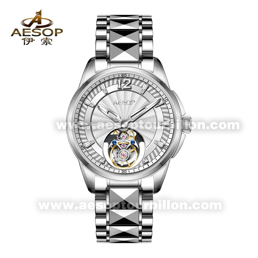 Aesop Classic Automatic Tourbillon Men Watch Self Wind Sapphire Crystal Luxury Wristwatch 7096