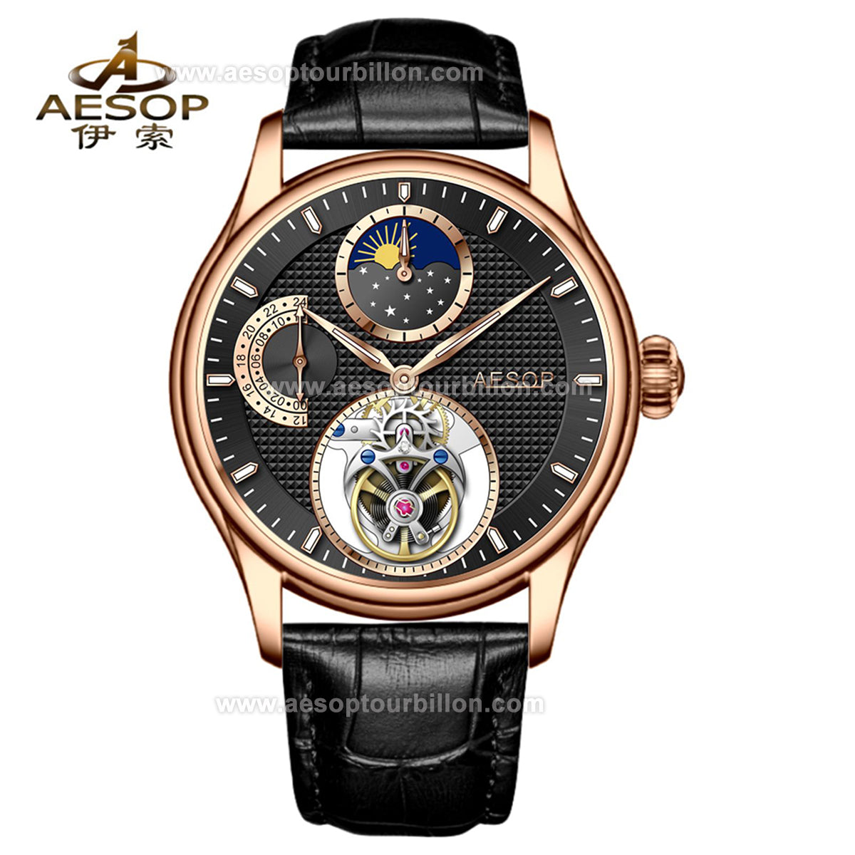 AESOP GMT Day and Night Display Multifunction Tourbillon Watch 7117