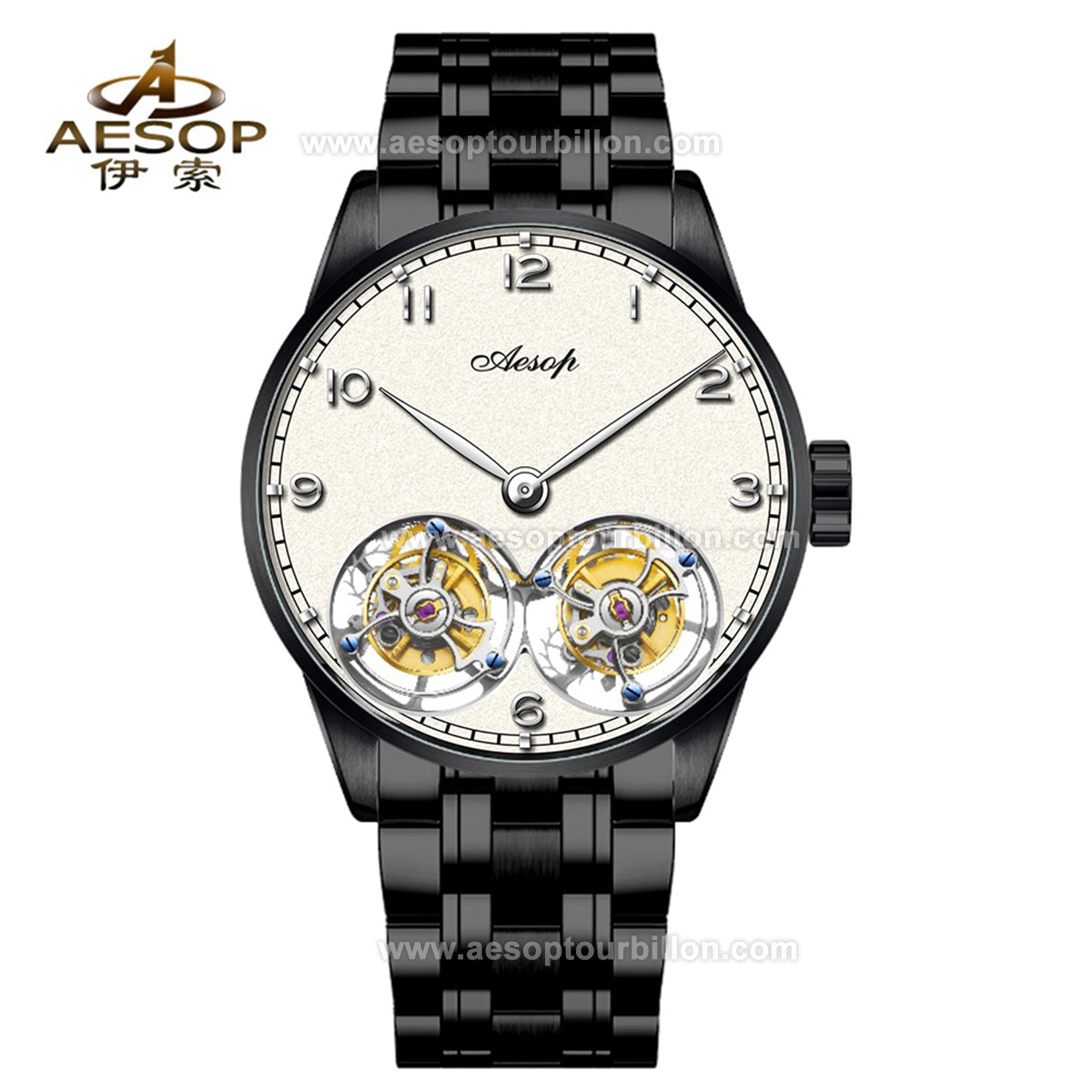Aesop White Dial Classic Double Tourbillon Mechanical Men Watch 7108