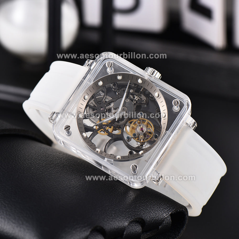 AESOP K9 Crystal Square Case Skeleton Tourbillon Watch 7111
