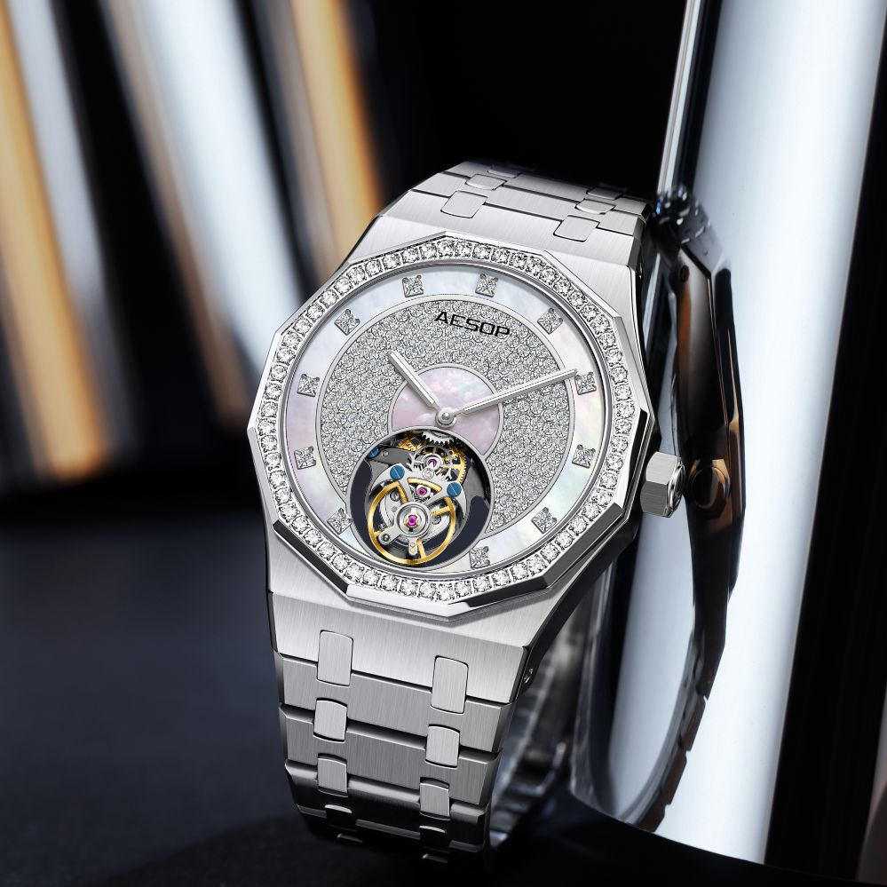 Aesop Luxury Diamond Inlay Tourbillon Watch 7088G