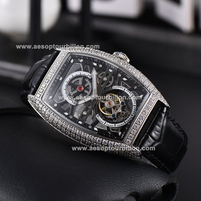 AESOP Skeleton Tonneau Tourbillon Men Watch Zircon Bezel Hand Wind Sapphire Crystal Luminous Waterproof Luxury Men Wristwatch 7069