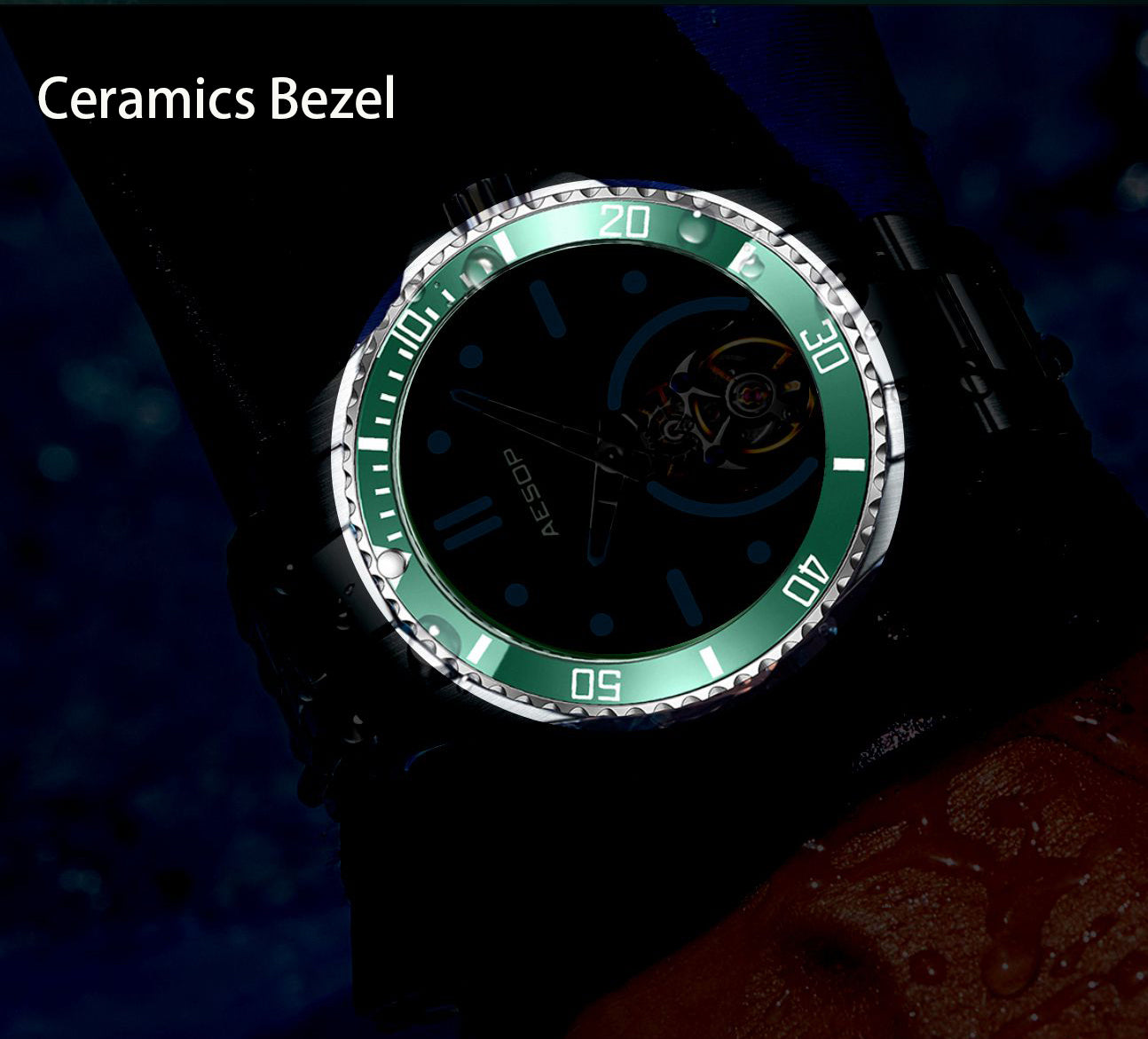 AESOP Original Tourbillon Ceramic Bezel Swiss Luminous Watch 7060