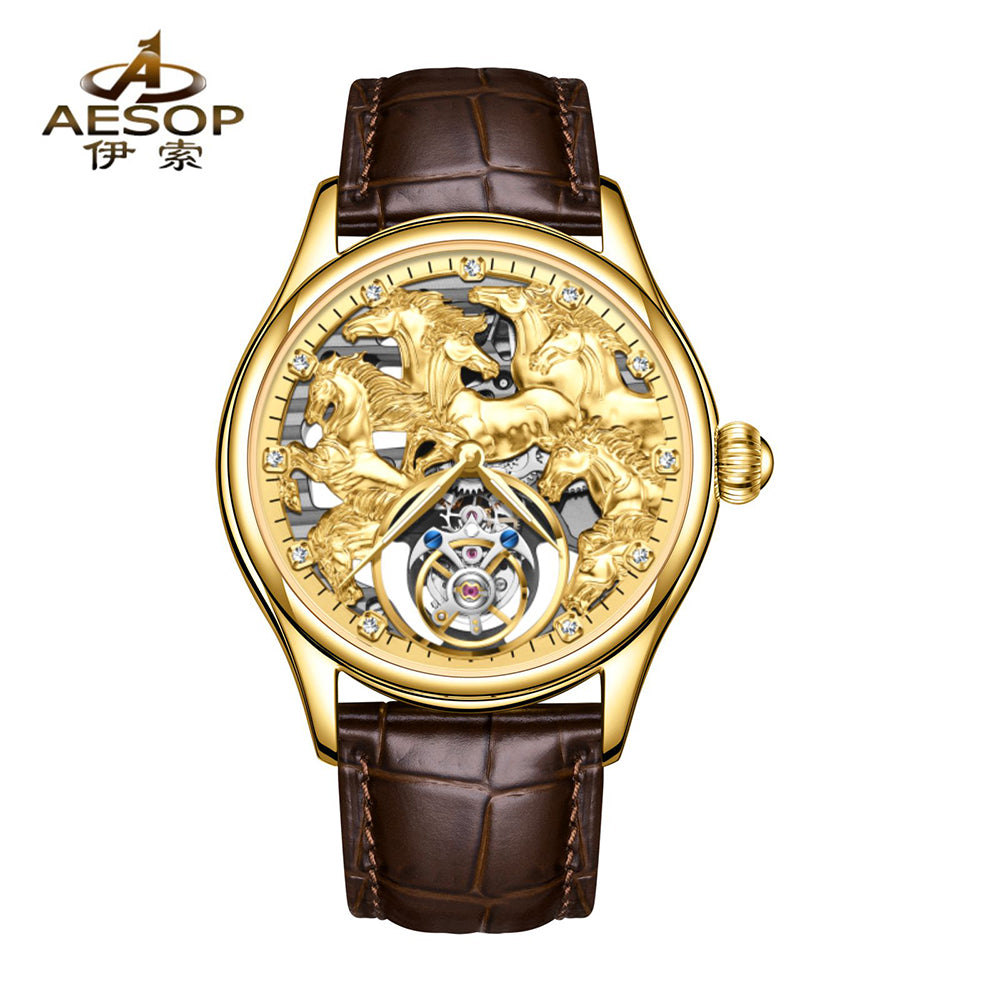 AESOP Zodiac Skeleton Tourbillon Horse Watch 7083