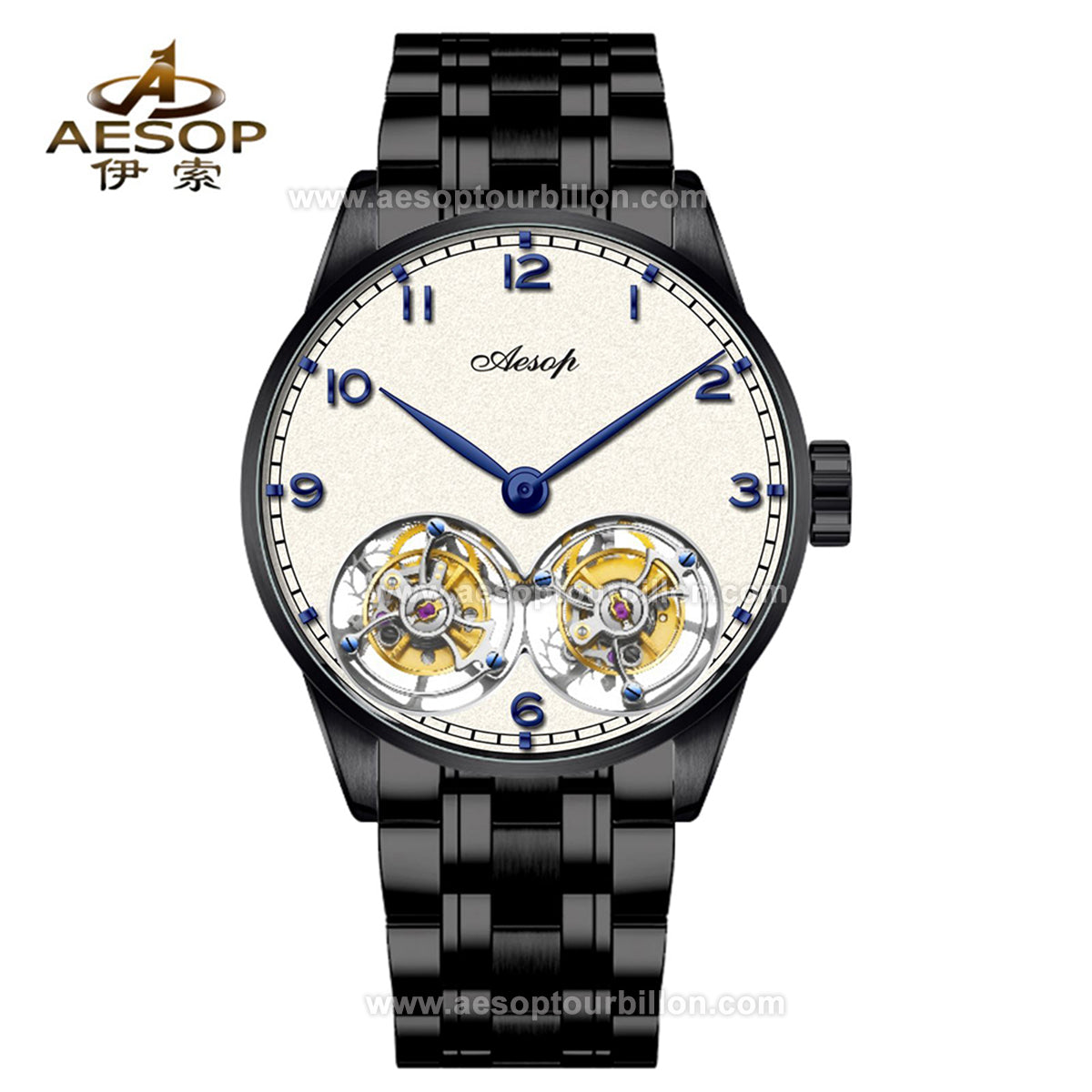 Aesop White Dial Classic Double Tourbillon Mechanical Men Watch 7108