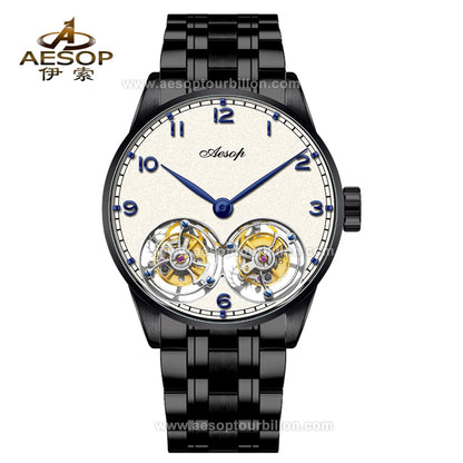 Aesop White Dial Classic Double Tourbillon Mechanical Men Watch 7108