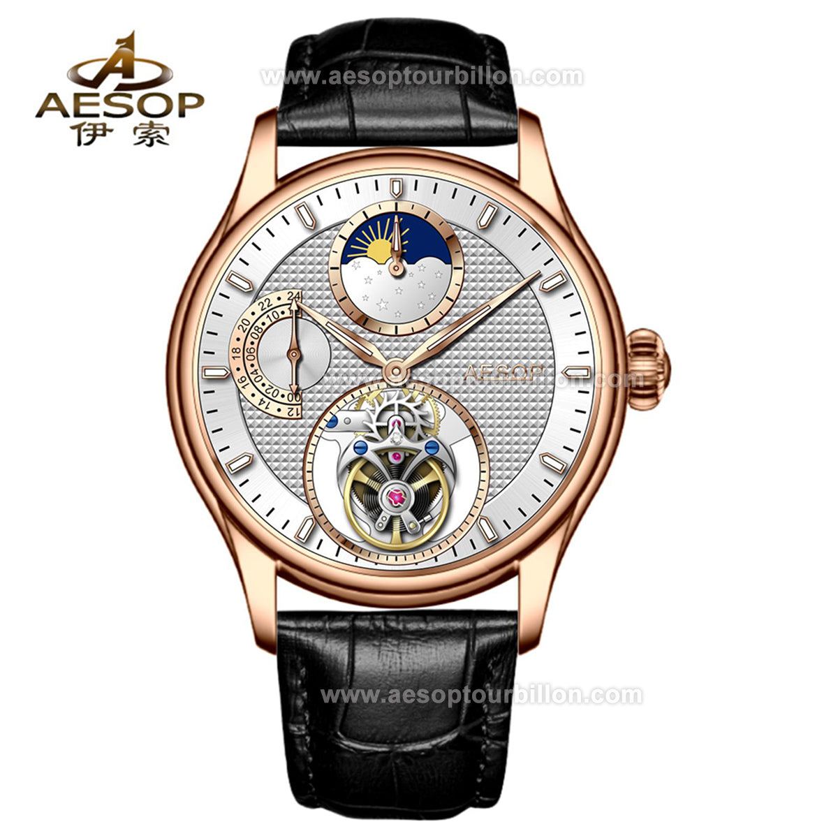 AESOP GMT Day and Night Display Multifunction Tourbillon Watch 7117