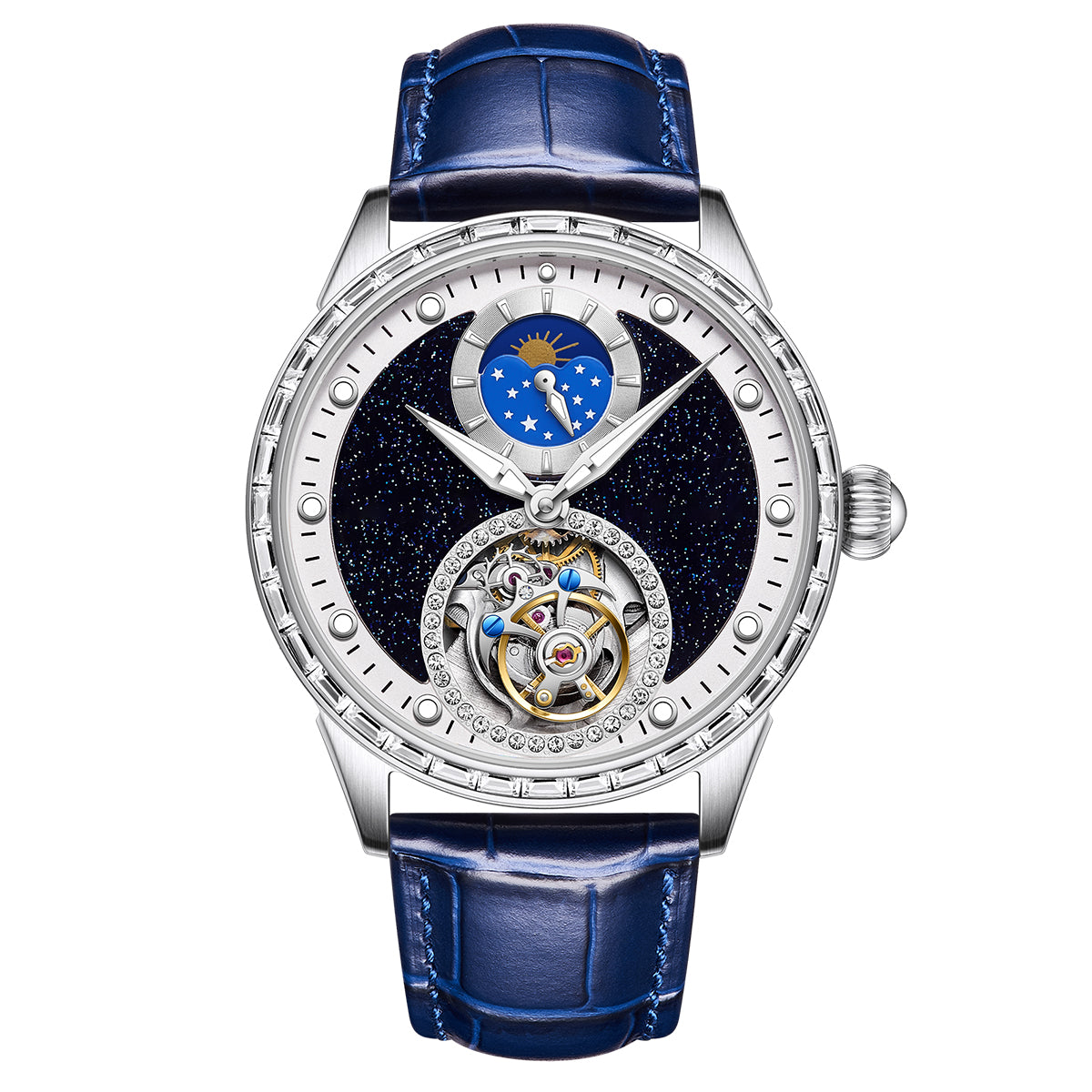 Customized LOGO Blue Sandstone Tourbillon Men Watch 2