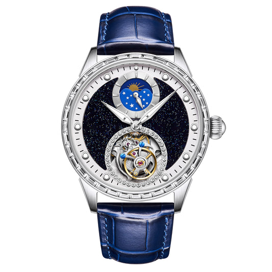 Customized LOGO Blue Sandstone Tourbillon Men Watch 2