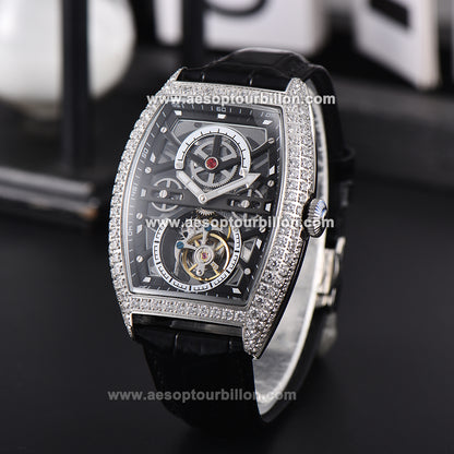 AESOP Skeleton Tonneau Tourbillon Men Watch Zircon Bezel Hand Wind Sapphire Crystal Luminous Waterproof Luxury Men Wristwatch 7069