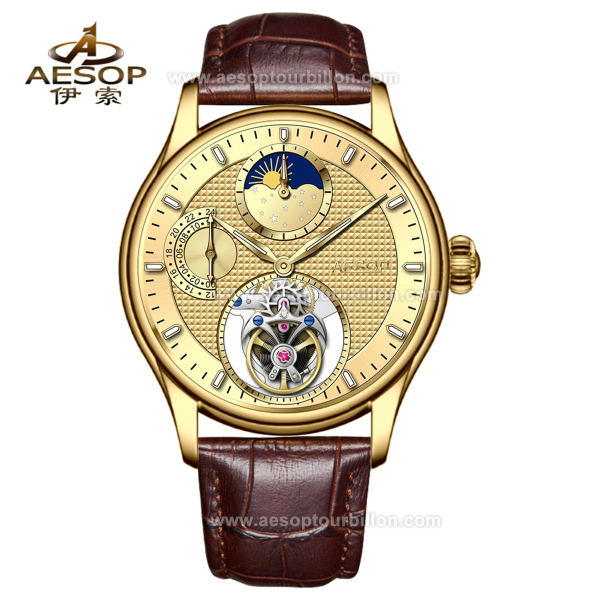 AESOP GMT Day and Night Display Multifunction Tourbillon Watch 7117