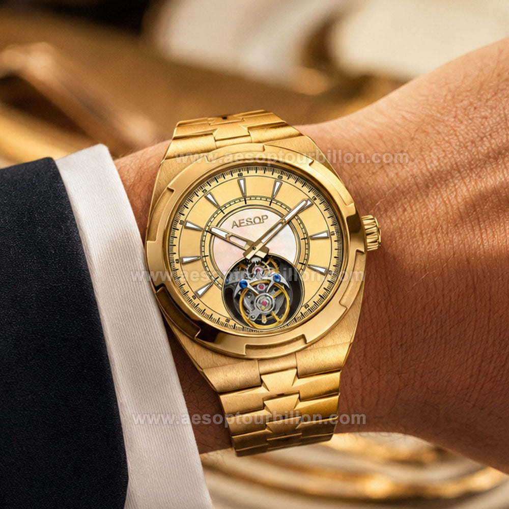 Aesop Classic Tourbillon Men Watch Stainless Steel Strap 7032
