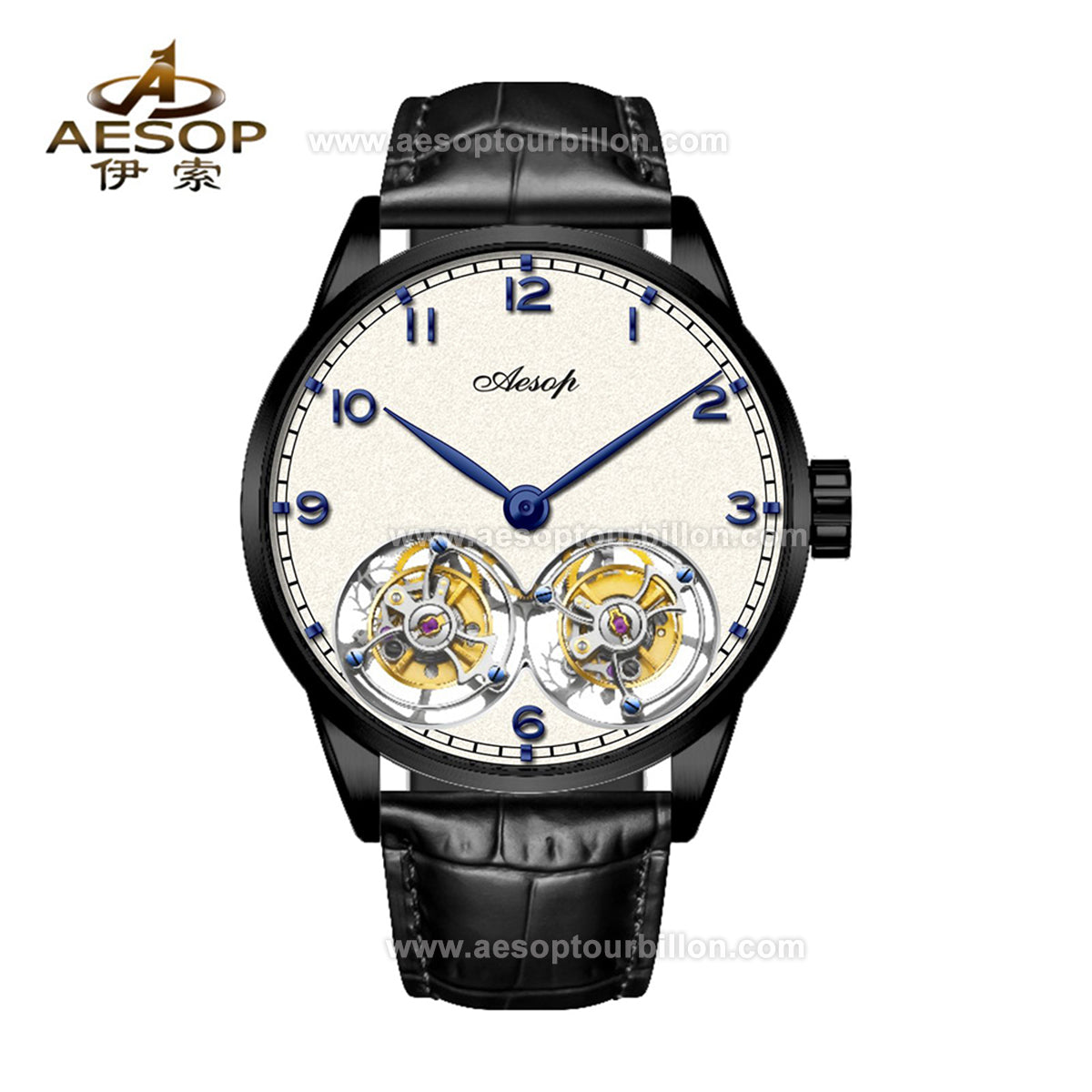 Aesop White Dial Classic Double Tourbillon Mechanical Men Watch 7108