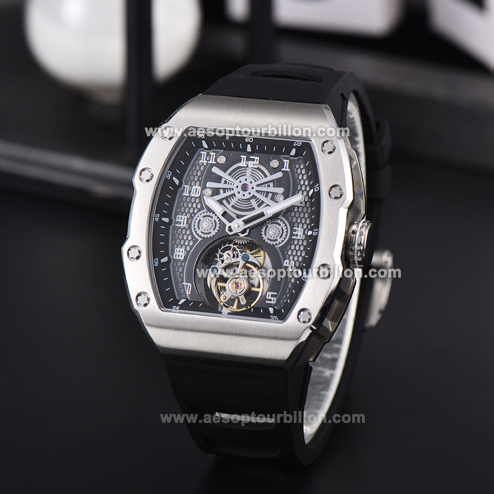AESOP Tonneau Tourbillon Men Watch Hand Wind Sapphire Crystal Luminous Waterproof Luxury Men Wristwatch 7110