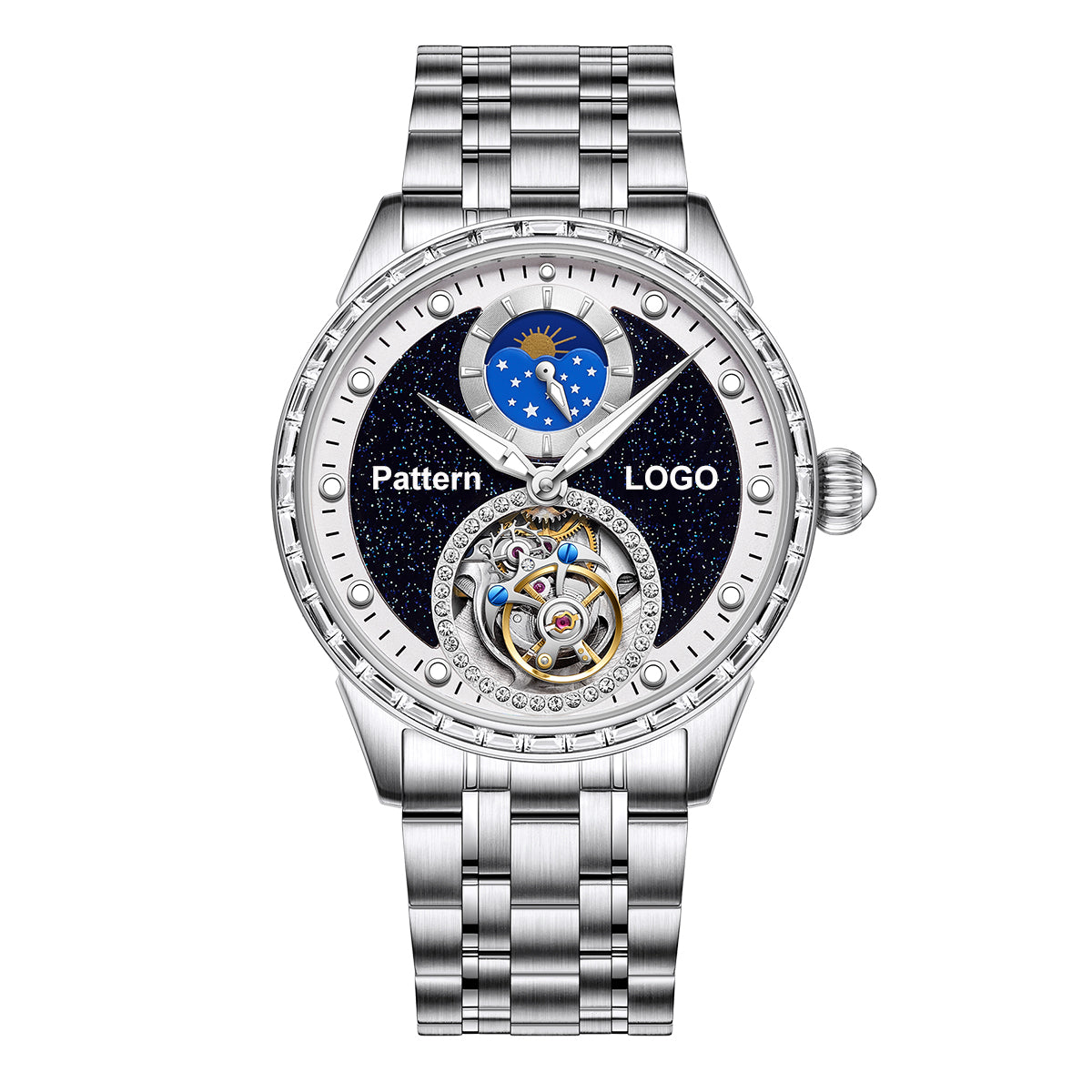 Customized LOGO Blue Sandstone Tourbillon Men Watch 2