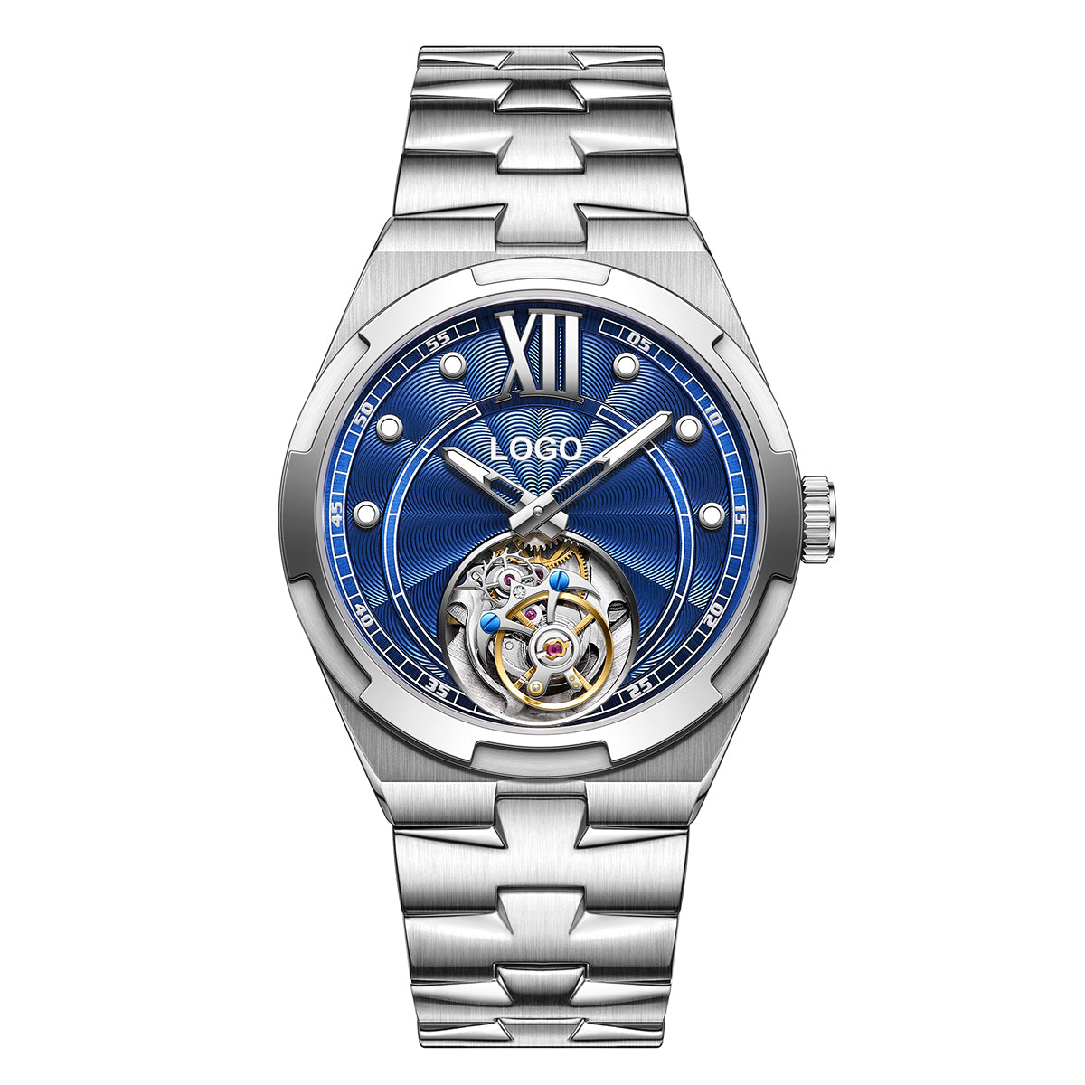Customized LOGO Rose Pattern Tourbillon Mechanical Men Watch 5