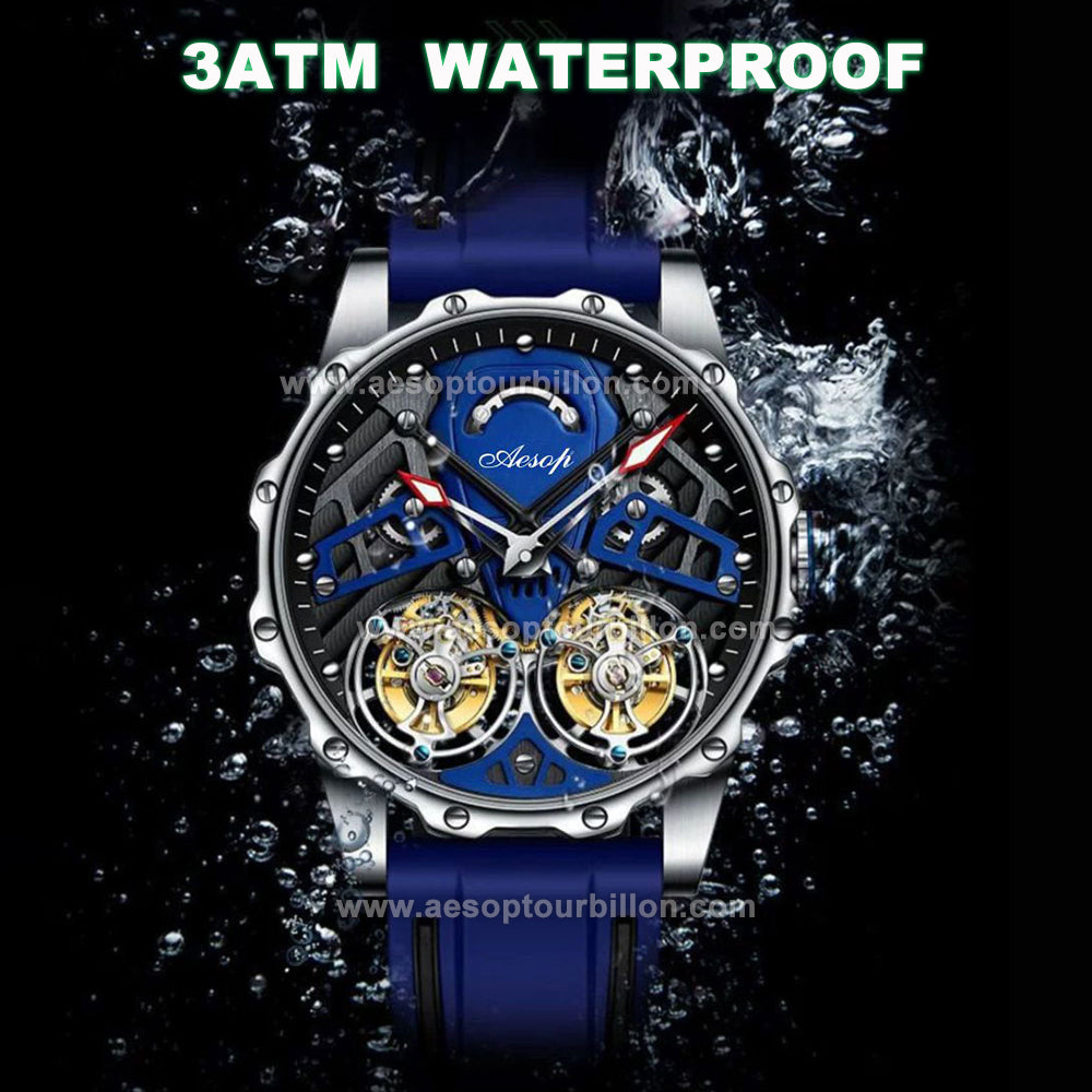 Aesop Skeleton Double Tourbillon Mechanical Men Watch 7028