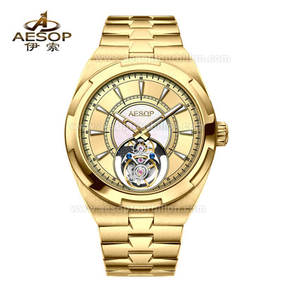 Aesop Classic Tourbillon Men Watch Stainless Steel Strap 7032