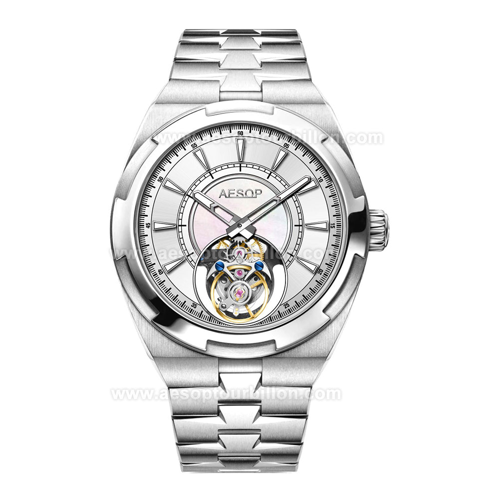 Aesop Classic Tourbillon Men Watch Stainless Steel Strap 7032
