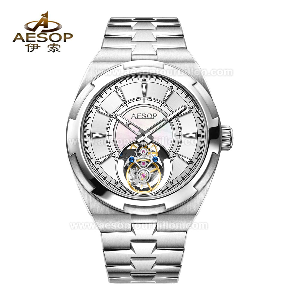 Aesop Classic Tourbillon Men Watch Stainless Steel Strap 7032