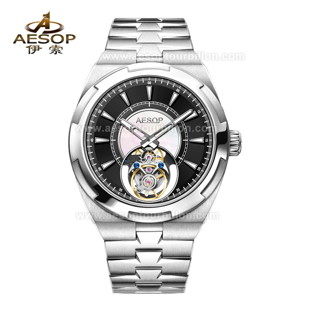 Aesop Classic Tourbillon Men Watch Stainless Steel Strap 7032