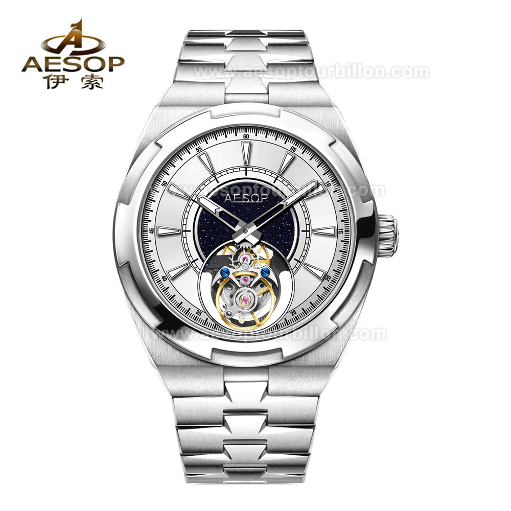 Aesop Classic Tourbillon Men Watch Stainless Steel Strap 7032