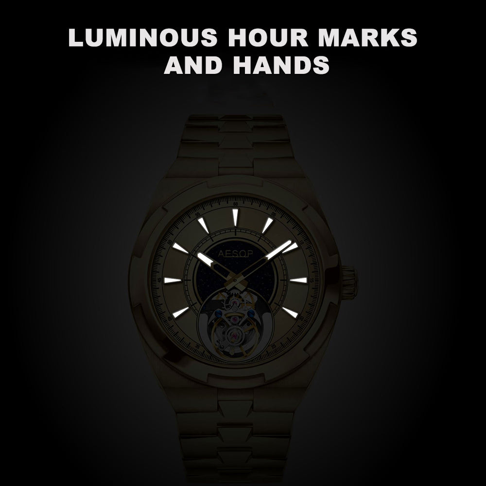 Aesop Classic Tourbillon Men Watch Stainless Steel Strap 7032