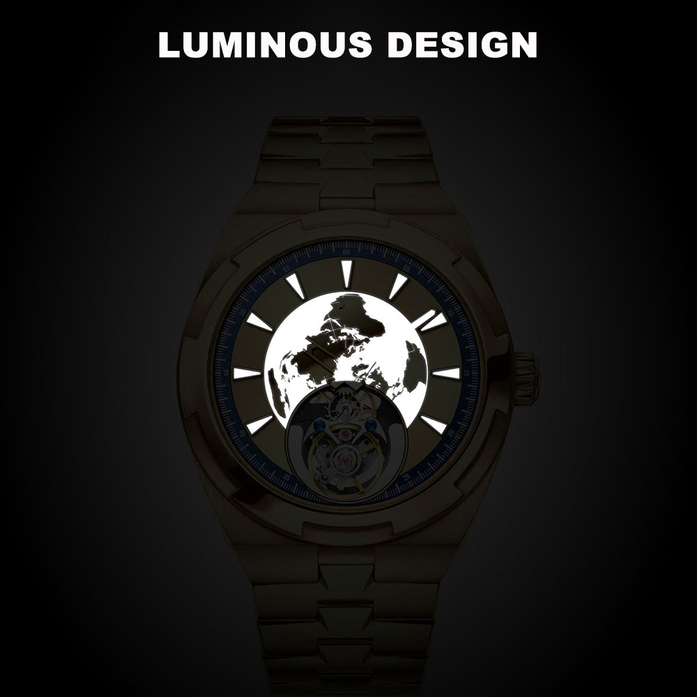 Aesop Map Dial Tourbillon Men Watch Stainless Steel Strap 7033