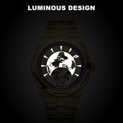 Aesop Map Dial Tourbillon Men Watch Stainless Steel Strap 7033