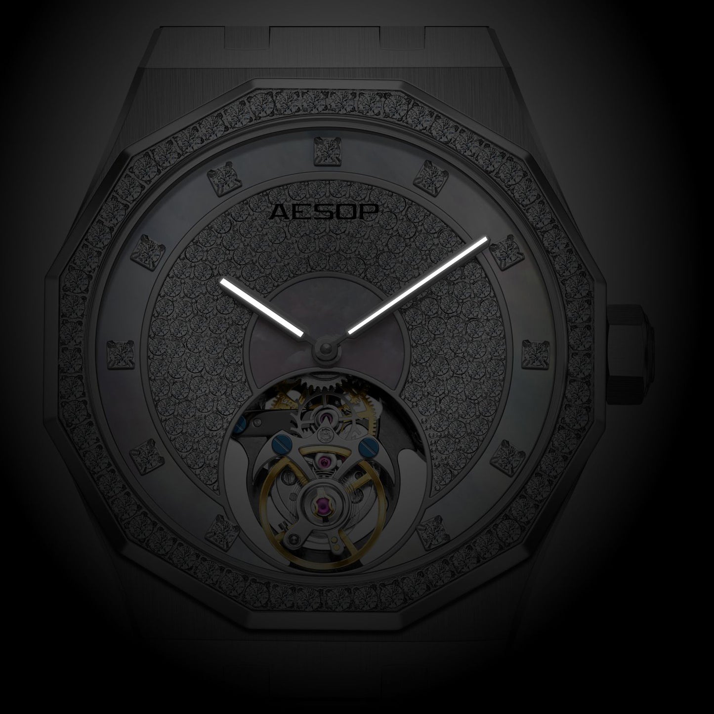 Aesop Luxury Diamond Inlay Tourbillon Watch 7088G