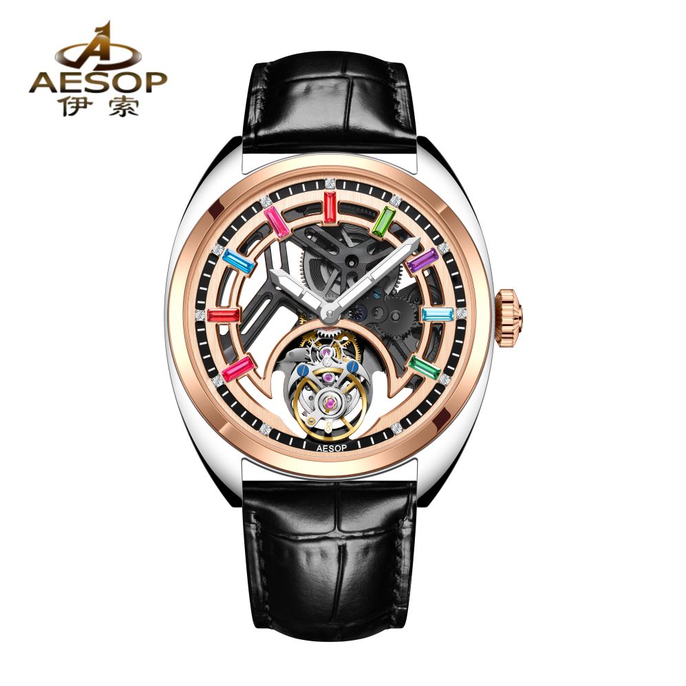 AESOP Skeleton Luminous Sapphire Crystal Original Tourbillon Watch 7062