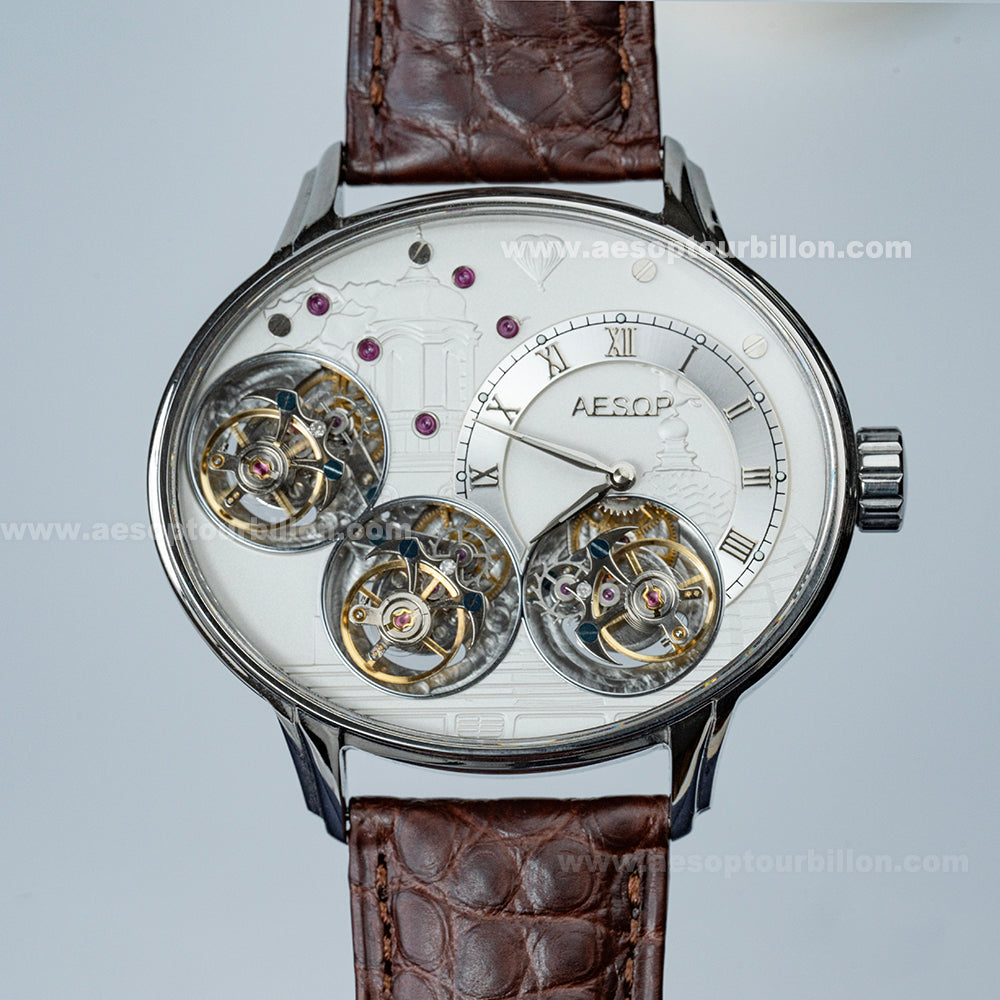 Aesop Triple Tourbillon Watch Mechanical Hand Wind Sapphire Crystal Luminous Luxury Men Wristwatch 7103