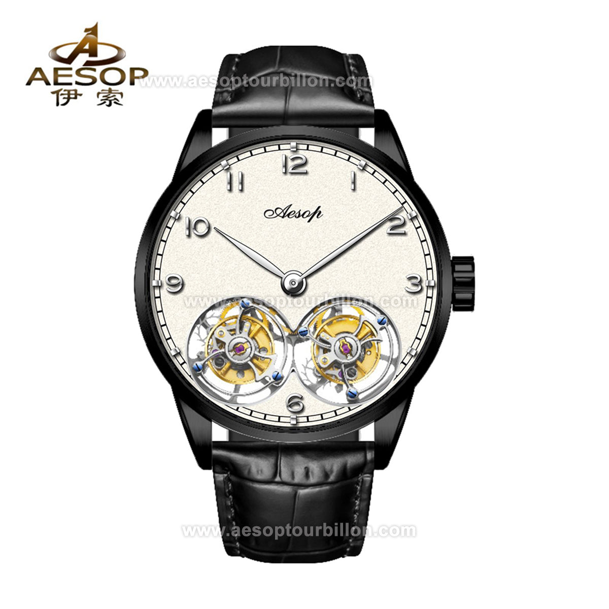 Aesop White Dial Classic Double Tourbillon Mechanical Men Watch 7108